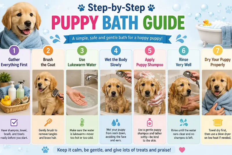 step-by-step puppy bath guide